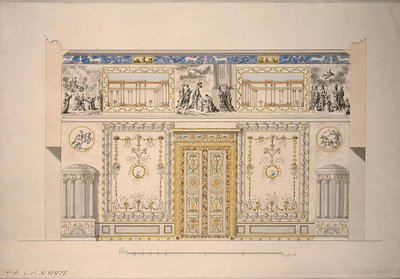 Projekt żółtego salonu Lyons Hall w Wielkim Pałacu Carskiego Sioła, początek lat 80. XVIII wieku autorstwa Charles Cameron