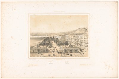 Widok na Villa Poggio Reale z aleją drzew w Neapolu Neapol. Jardin Royal / Neapol. Villa Reale (tytuł na obiekcie) Oblicza Królestwa Neapolu (tytuł serii) Royaume de Naples (tytuł serii na obiekcie) autorstwa Charles Claude Bachelier