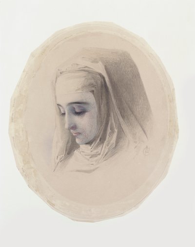 Studium głowy dla myśli klasztornych, 1851 (wc i gwasz na papierze) autorstwa Charles Collins