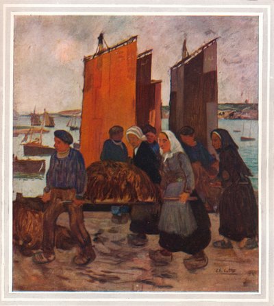 Bretońscy rybacy lądujący w Le Goemon, ok. 1903 r. autorstwa Charles Cottet