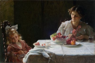 Śniadanie dla trojga 1909 (olej na płótnie) autorstwa Charles Courtney Curran