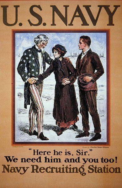 — Oto on, sir. Potrzebujemy go i ciebie też! Plakat rekrutacyjny US Navy autorstwa Charles Dana Gibson