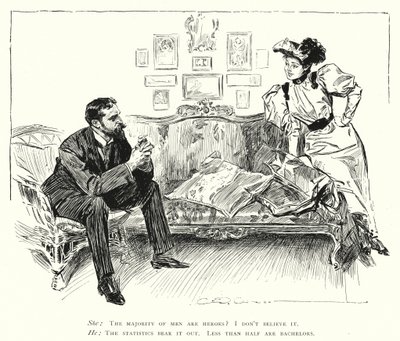 Mężczyźni to bohaterowie - mniej niż połowa to kawalerowie (lito) autorstwa Charles Dana Gibson
