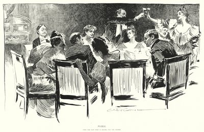 Łamigłówka, znajdź mężczyznę, który płaci za obiad (lito) autorstwa Charles Dana Gibson