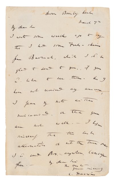 List z autografem podpisany autorstwa Charles Darwin