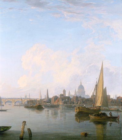 „Most Waterloo i nabrzeże Lambeth ze schodów Westminster”, 1821 r. autorstwa Charles Deane