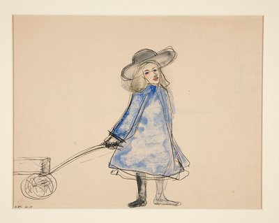 dziewczyna ciągnący wóz (zwykła dziewczyna w niebieskiej sukience) (recto); Szkic mężczyzny (verso) autorstwa Charles Demuth