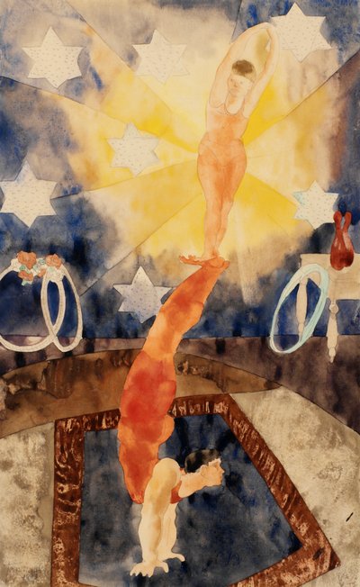 Dwóch akrobatów w czerwonych rajstopach (wc na papierze) autorstwa Charles Demuth