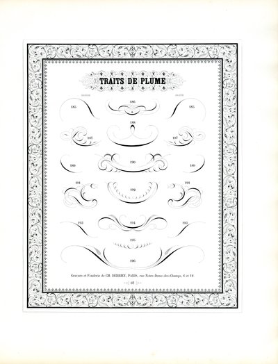 Pióro kaligraficzne z kwiatową obwódką (druk) autorstwa Charles Derriey