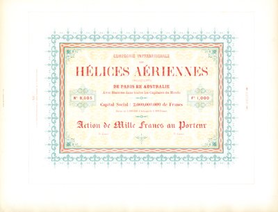 Szablon wzoru świadectwa udziałowego spółki Airship Company (wydruk) autorstwa Charles Derriey