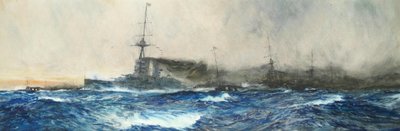 HMS Iron Duke na czele innych okrętów floty autorstwa Charles Dixon