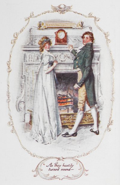 Gdy pospiesznie się odwrócili – ilustracja z „Duma i uprzedzenie” Jane Austen (kolor lito) autorstwa Charles Edmund Brock