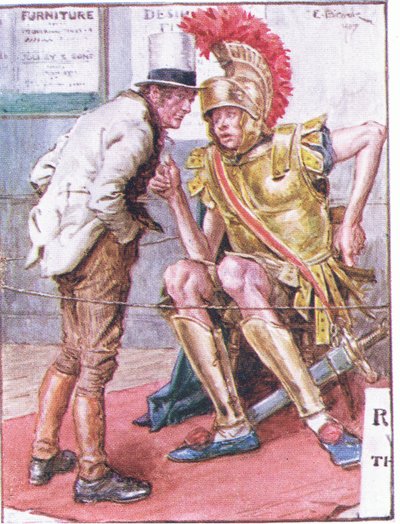 Doktor Marigold, kim jest ten dziwny młody człowiek, który kręci się wokół twoich wozów?, ilustracja z Recepty dr Marigold, 1910 autorstwa Charles Edmund Brock