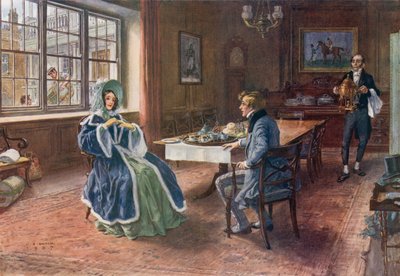 Wielkie nadzieje, Pip zabawia Estellę na herbacie w Cross Keys na Wood Street w Cheapside autorstwa Charles Edmund Brock