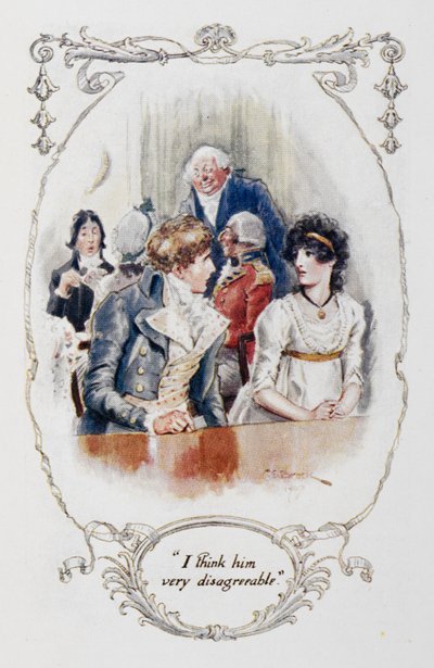 „Myślę, że jest bardzo nieprzyjemny”, ilustracja z „Duma i uprzedzenie” Jane Austen (kolor lito) autorstwa Charles Edmund Brock