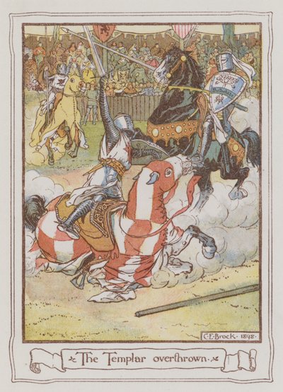 Ilustracja do książki "Ivanhoe" Sir Waltera Scotta (litografia kolorowa) autorstwa Charles Edmund Brock