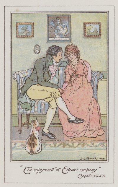 Ilustracja do Rozważnej i romantycznej Jane Austen (litografia kolorowa) autorstwa Charles Edmund Brock