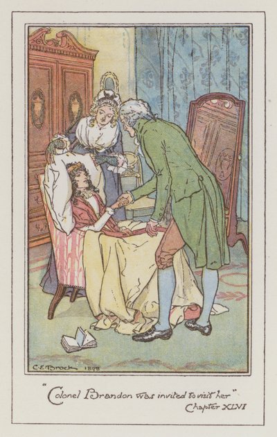 Ilustracja do Rozważnej i romantycznej Jane Austen (litografia kolorowa) autorstwa Charles Edmund Brock