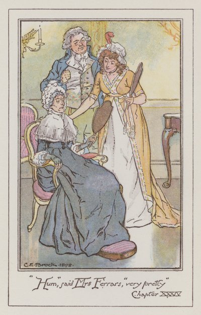 Ilustracja do Rozważnej i romantycznej Jane Austen (litografia kolorowa) autorstwa Charles Edmund Brock