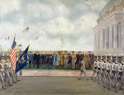 Marszałek Joffre z misją do Waszyngtonu przeprowadzający inspekcję studentów West Point, wiosna 1917 r., Charles Edmund Brock (1870-1938), I wojna światowa, Stany Zjednoczone, XX wiek autorstwa Charles Edmund Brock