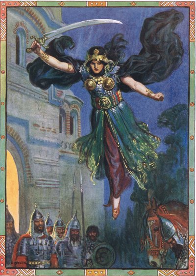 Wszyscy znieruchomieli na swoim miejscu, scena z Królestwa Arapushki w Opowieściach dla dzieci z rumuńskich legend Mojżesza Gastera (1856-1939) 1921 autorstwa Charles Edmund Brock