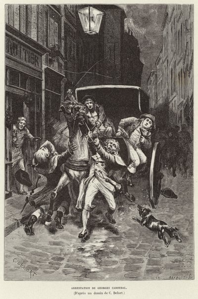 Aresztowanie Georges Cadoudal. Aresztowanie Georgesa Cadoudala, bretońskiego powstańca rojalistów, Paryż autorstwa Charles Edouard Delort