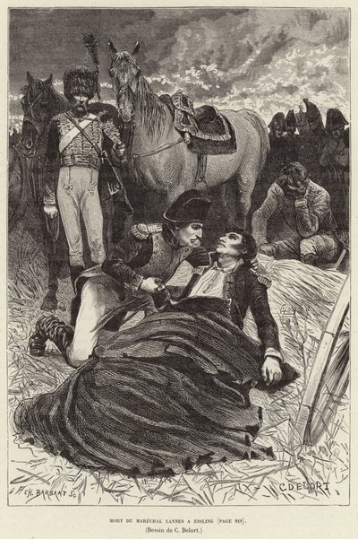 Mort du Marechal Lannes a Essling; Napoleon i umierający marszałek Lannes w bitwie pod Aspern-Essling w Austrii autorstwa Charles Edouard Delort