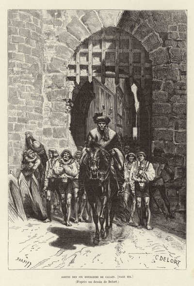 Wyjście z sześciu Bourgeois de Calais. Sześciu mieszczan z Calais opuszcza miasto autorstwa Charles Edouard Delort