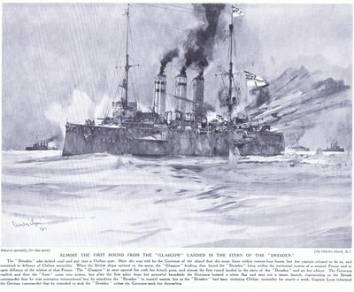 Prawie pierwsza runda z Glasgow wylądowała na rufie Drezna autorstwa Charles Edward Dixon