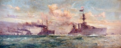 HMS "Cardiff" prowadzący niemiecką flotę pełnomorską do kapitulacji w zatoce Firth of Forth, 21 listopada 1918 r. autorstwa Charles Edward Dixon