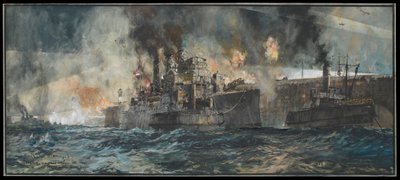 HMS "Vindictive" obok Mole, Zeebrugge, 23 kwietnia 1918 r. autorstwa Charles Edward Dixon