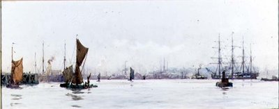 Patrząc na zachód od Tilbury (akwarela na papierze) autorstwa Charles Edward Dixon