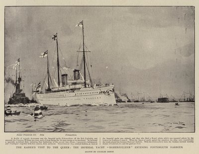 Wizyta cesarza u królowej, cesarski jacht Hohenzollern wchodzący do portu Portsmouth autorstwa Charles Edward Dixon