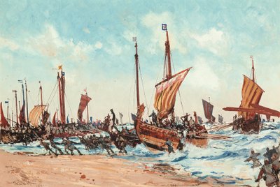 Lądowanie Wilhelma Zdobywcy w Hastings 28 września 1066 r autorstwa Charles Edward Dixon