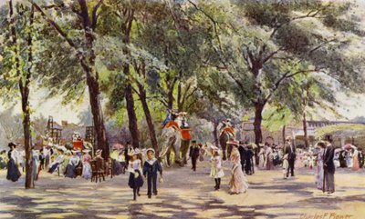 Londyńskie zoo: Broad Walk ze słoniami (kolor lito) autorstwa Charles Edwin Flower