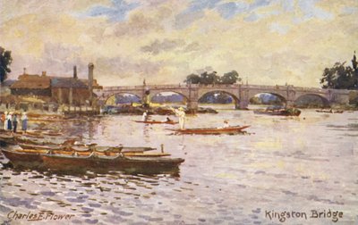 Tamiza: Kingston Bridge (kolorowa litografia) autorstwa Charles Edwin Flower