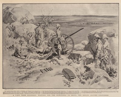 Widok z Coleskopu, czekając na haubice łusujące Kopjes wokół Colesberg autorstwa Charles Edwin Fripp