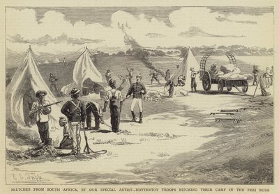 Szkice z Południowej Afryki, Hottentot Troops rozbijający swój obóz w Peri Bush autorstwa Charles Edwin Fripp