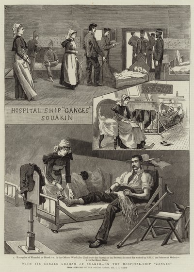 Z Sir Geraldem Grahamem w Suakim, na statku szpitalnym Ganges autorstwa Charles Edwin Fripp