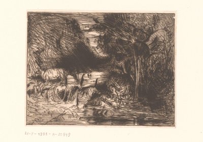 Krajobraz z krową i ciekiem wodnym autorstwa Charles Emile Jacque (attributed to)