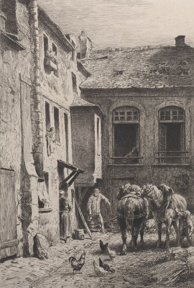 Paryski dziedziniec w 1865 roku. autorstwa Charles Emile Jacque