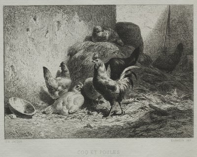 Kogut i kury autorstwa Charles Emile Jacque