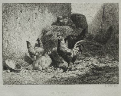 Kogut i kury. autorstwa Charles Emile Jacque