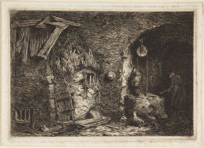 Wnętrze wiejskiego domku autorstwa Charles Emile Jacque