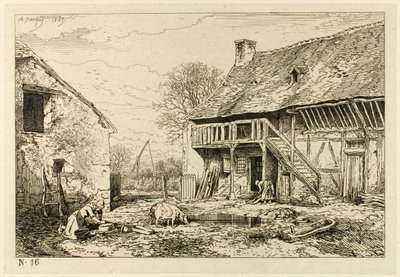 Dziedziniec domu chłopskiego autorstwa Charles Emile Jacque