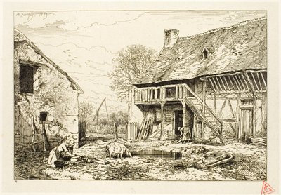 Dziedziniec domu chłopskiego autorstwa Charles Emile Jacque
