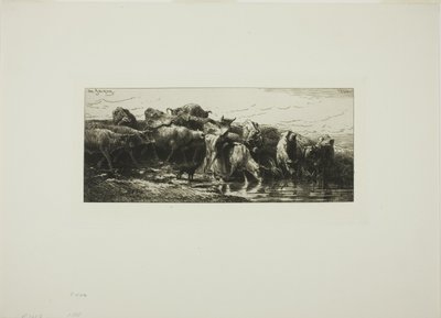 Krowy pijące z rzeki autorstwa Charles Emile Jacque