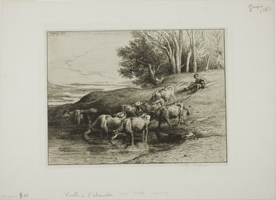 Krowy w wodopoju autorstwa Charles Emile Jacque