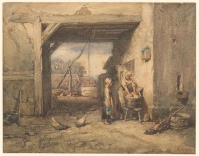 Wiejskie podwórze autorstwa Charles Emile Jacque