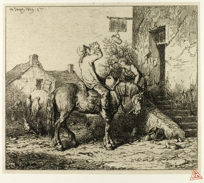 Wejście do karczmy z chłopskim piciem autorstwa Charles Emile Jacque